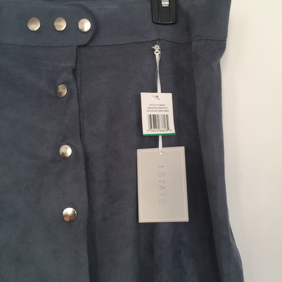 1. State Blue Gray Silver Large L Faux Suede Skirt - Picture 4 of 7